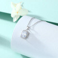 wholesale 925 Sterling Silver Rectangle Zircon Gemstone Crystal Pendant Choker Necklace for Women, Versatile and Ins Niche Style-0-2