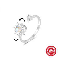 wholesale S925 Sterling Silver adjustable rotating bow ring with a decompression opening and bright silver finish-Silver plated #4 opening adjustable