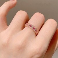 wholesale S925 Sterling Silver Plated with 18K Rose Gold Ruby Pigeon Blood Red Gemstone Ring Vintage Luxury Diamond-Encrusted Colored Gemstone Band-Rose Gold>US No. 5 (Hong Kong 10-11)