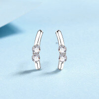 wholesale 925 Sterling Silver Ear Studs with Moissanite, Diamond-Inlaid Line Earrings, Versatile High-End Earrings, Live Streaming Best-Seller for Wholesale-Moissanite 40 points a pair>925 silver