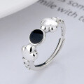 wholesale S925 Sterling Silver Korean-style Cute Cat Paw Resin Pattern Niche Design Couple's Open Ring-0-1