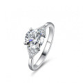 Silver Moissanite Ring Four Prong Sparkling Diamond-0-4
