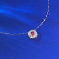 wholesale S925 Silver New European and American Style Oval Red Diamond Pendant for Women, Fashionable and Elegant Cross-Border Live Streaming Necklace-0-3