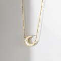 wholesale S925 silver crescent moon minimalist inlaid diamond shell necklace for women, simple collarbone chain D9073-0-3