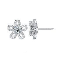 S925 Sterling Silver Sunflower Stud Earrings with Moissanite-Sunflower earrings (white gold)  50 points + 50 points moissanite