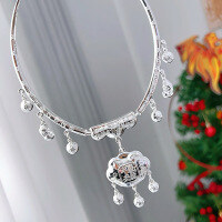 wholesale 999 Sterling Silver "Longevity and Peace" Pendant Necklace with Locket, Children's Choker, Hundred Blessings Safety Lock, First Birthday Gift-Peaceful Years Silver Necklace Approx. 31g 999 Silver