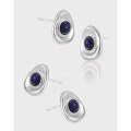 wholesale S925 Sterling Silver Geometric Oval Inlaid Lapis Lazuli Minimalist and Unique Earrings for Women-0-1