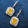 wholesale High Carbon Diamond New 4ct Rectangular Colored Yellow Ice Flower Cut 8*10 Stud Earrings for Europe and America-0-2