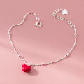 wholesale S925 Sterling Silver Small Fresh Red Epoxy Resin Heart Bracelet Ins Style Simple Design Red Heart Bracelet S7850-0-1
