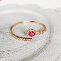 wholesale S925 Sterling Silver Retro Snake Bracelet for Women, Unique Fashion Niche High-End Solid Open-End Serpent Bangle-xb1132-champagne gold red