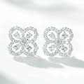 S925 Silver Zirconia Four-Leaf Clover Stud Earrings, High-Carbon Diamond, Ins Style-0-5