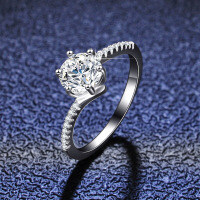 925 Silver Moissanite Ring Six-Prong Shiny Diamond Ins Style Tail Ring-1 carat (empty)  12 yards