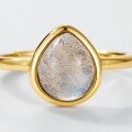wholesale S925 gold-plated silver, Japanese new fashionable and simple teardrop-shaped natural labradorite ring for women, versatile and trendy-0-2