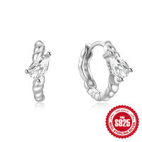 wholesale 925 Sterling Silver Twist Threaded Marquise Hoop Ear Clasp Earrings,INS。-Platinum