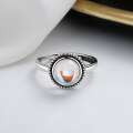 wholesale S925 Sterling Silver Light Luxury Style Inlaid Moonstone Ring, Niche Fashion Trendy Elegant Delicate Index Finger Ring-0-1