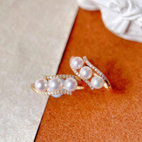 wholesale S925 sterling silver full-body women's pearl ring with full diamonds, small-batch original design, French vintage style, versatile new style-BZ0048-Rose Gold>US Size 7