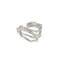 wholesale S925 Sterling Silver JB066 Korean Hollow Silver Ring Ins Minimalist Niche Design Textured Lines Women's Ring-0-4