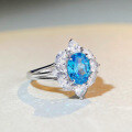 wholesale S925 Sterling Silver New Original Design Aquamarine Ring for Women with Blue Gemstone and Zircon Wholesale-0-1