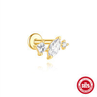 wholesale S925 Sterling Silver Geometric Heart Zircon Stud Earrings with Flat Threaded Piercing-Single gold #10