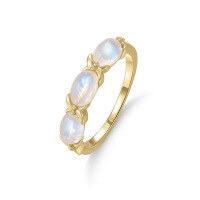 wholesale S925 Sterling Silver Cross-Border Natural Creamy Blue Moonstone Gold Ring for Women, Small Luxury Gemstone Hand Jewelry-Natural Moonstone Ring  US Size 6 (Domestic Size 13)