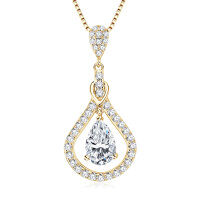S925 Sterling Silver D-Color Moissanite Rotating Pendant Necklace-Lively Necklace [K Gold] 6x9mm  925 Silver