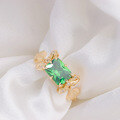 wholesale S925 Silver Gold-Plated Rectangular Retro Niche Green Zircon Ring, Dunli Jewelry Summer New Sugar Plum Fairy-0-5