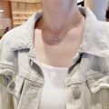 wholesale S925 Sterling Silver Maker's Double Cross Diamond Inlaid Necklace for Women, Fashionable, Unique, Minimalist, and Versatile Collarbone Jewelry-0-2