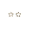 wholesale S925 Sterling Silver Minimalist Stud Earrings Korean Style Synthetic Pearl Hollow Five-Pearl Floral Earrings M00417-0-4