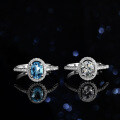 Sterling Silver Natural Blue Topaz Moissanite Ring 1ct Princess Cut-0-4