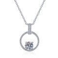S925 Sterling Silver 50-Point Moissanite Pendant Necklace with Micro-Pavé-0-3