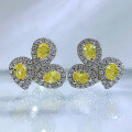 wholesale S925 Sterling Silver European and American New Style Micro-Set 3*5 Yellow Diamond Luxury Full-Drop Classic Chanel-Style Earrings-0-2