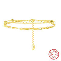 wholesale 925 Silver Geometric Double-layer Bracelet by Yunchain, Versatile and Elegant Double-layer Chain-14K gold, length 16+5cm, weight approximately 2.7g
