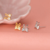 wholesale S925 Sterling Silver Fresh Sweet Lovely Bow Diamond-Inlaid Rabbit Stud Earrings for Women M05227-s925 silver gold 925 silver