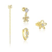 wholesale S925 Sterling Silver European-american Hollow Floral Luxury Shimmering Crystal Earrings For Women-Single four-piece set 925 silver