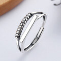 wholesale S925 Sterling Silver Ins Harajuku-Style Minimalist Design Round Smooth Surface Interlocking Chain Open-End Ring Unisex-0-1