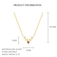 wholesale S925 Sterling Silver Tarot Card Heart Necklace Set, European-style Butterfly Ring, Cross-border Best-selling Earrings For Women-YA0476_Dark garnet red zirconium_18K yellow plated_40+5CM 925 silver
