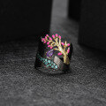 wholesale Designer's Natural Style Tree of Life Ring in S925 Silver with Natural Amethyst, Italian Craftsmanship Vintage-0-0