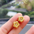 wholesale S925 Gold-Plated Silver Vintage Chinese Style Filigree Diamond Gold Flower Earrings-0-3