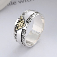 wholesale S925 Sterling Silver Retro Fashion Men's Creative God's Eye Punk Style Adjustable Ring for Women-YFJ496/approx. 3.8g Adjustable opening