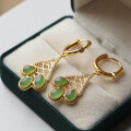 wholesale Metal material first: Natural Hetian Jade Jasper Sunny Green Waterdrop Ear Clips Ethnic Vintage Style Earring Jewelry Wholesale-0-0