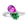 wholesale 925 Silver Metal Material Mù Jǐng Jewelry New Product 7*9 Waterdrop Shape High Carbon Diamond Pink Diamond Green Diamond Ring for Women, Fashionable and Versatile-0-4