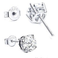 wholesale 925 Sterling Silver Four-prong Setting Zircon Earrings Women's Cross-border Ins Advanced Design Versatile Ear Jewelry-Platinum 3mm