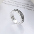 wholesale S925 Sterling Silver Retro Vintage Chinese Style Wide Band Adjustable Open Ring-0-0