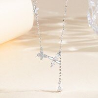 wholesale S925 Sterling Silver Butterfly Tassel Necklace for Women, Inlaid with Unique Design, Fresh and Minimalist Style, Elegant Collarbone Chain-Forest-style butterfly tassel necklace/approx. 1.94g&gt;TL013159