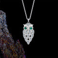 Sterling Silver Europe-US Cross-Border Micro-Set Moissanite Owl Pendant Necklace-0-1