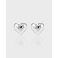 wholesale S925 Sterling Silver Glossy Heart Stud Earrings, Korean Version Small and Unique Ins Minimalist Style with a Sense of Advanced Coolness-5mm model [with sterling silver ear plugs] 925 silver