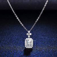 Sterling Silver 1ct Moissanite Geometric Emerald-Cut Pendant Necklace-1-carat emerald moissanite  925 silver