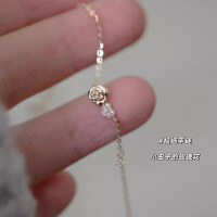 wholesale S925 Sterling Silver All-Over Red Elk Rose Flower Bracelet, Minimalist Japanese 3D Women's Luxury Niche Accessory-BS0266-Gold 925 Silver