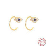 wholesale 925 Sterling Silver Evil Eye Blue Eye Earrings with Rhinestones-Gold