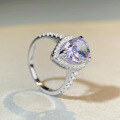 wholesale S925 Sterling Silver Pear-Shaped Ring Lavender Purple High Carbon Diamond Gemstone Engagement Ring-0-2